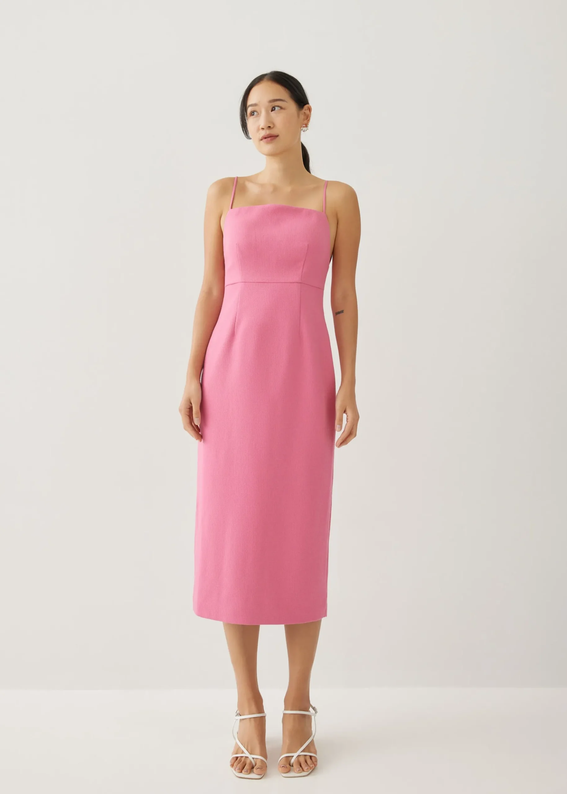 Geline Padded Tweed Column Midi Dress