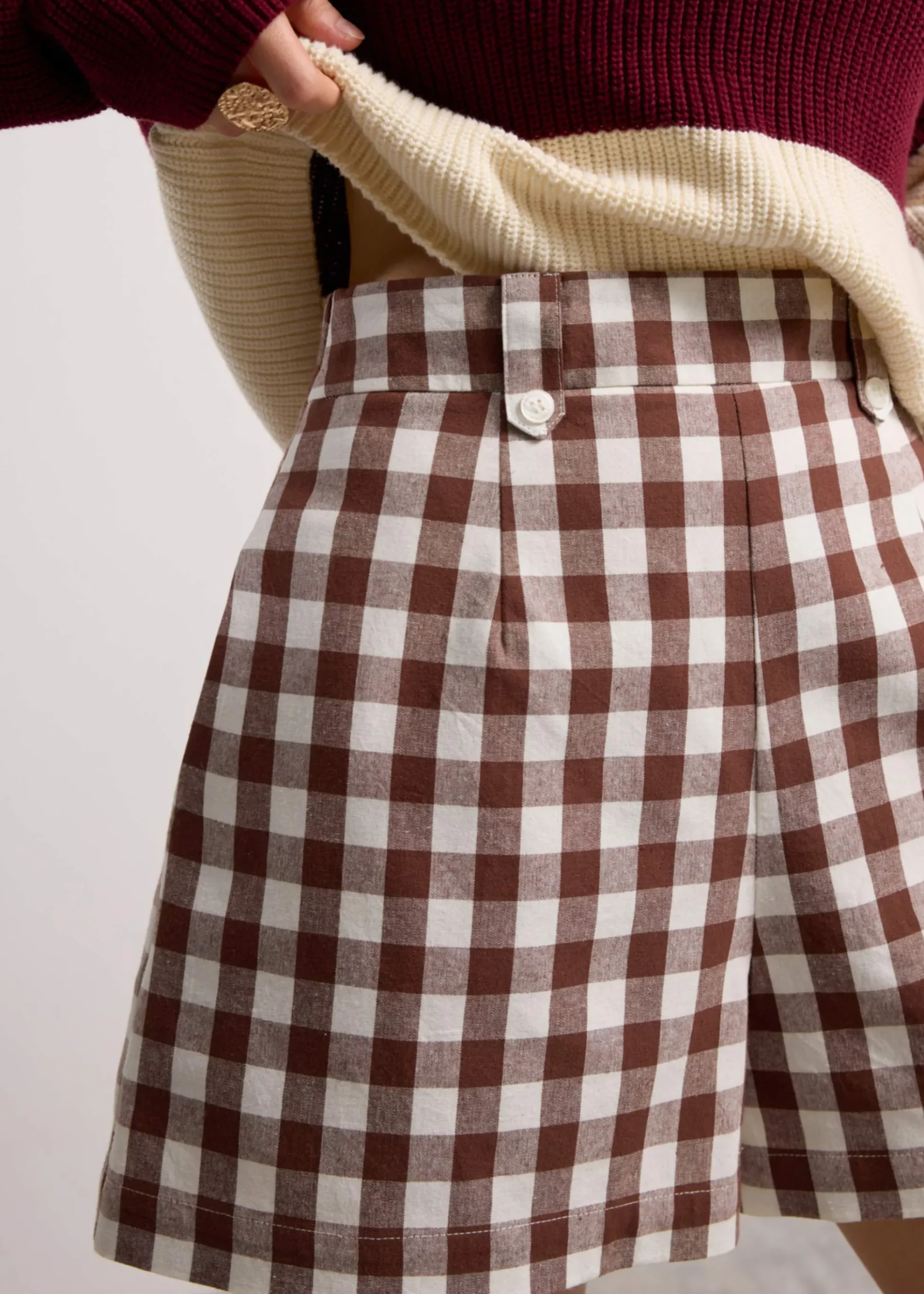 Gingham Cotton High Waist A-line Shorts