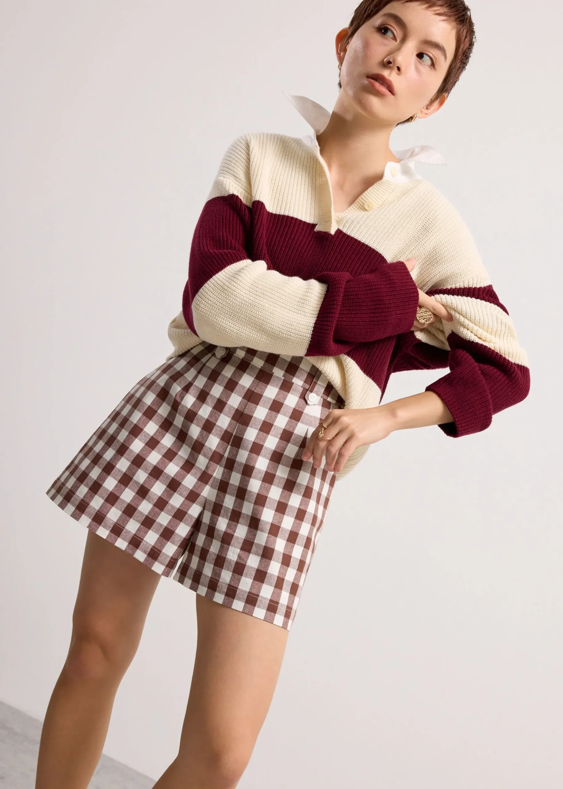 Gingham Cotton High Waist A-line Shorts