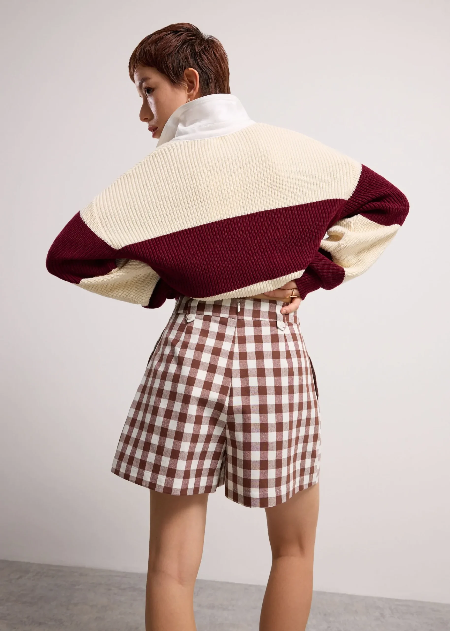 Gingham Cotton High Waist A-line Shorts