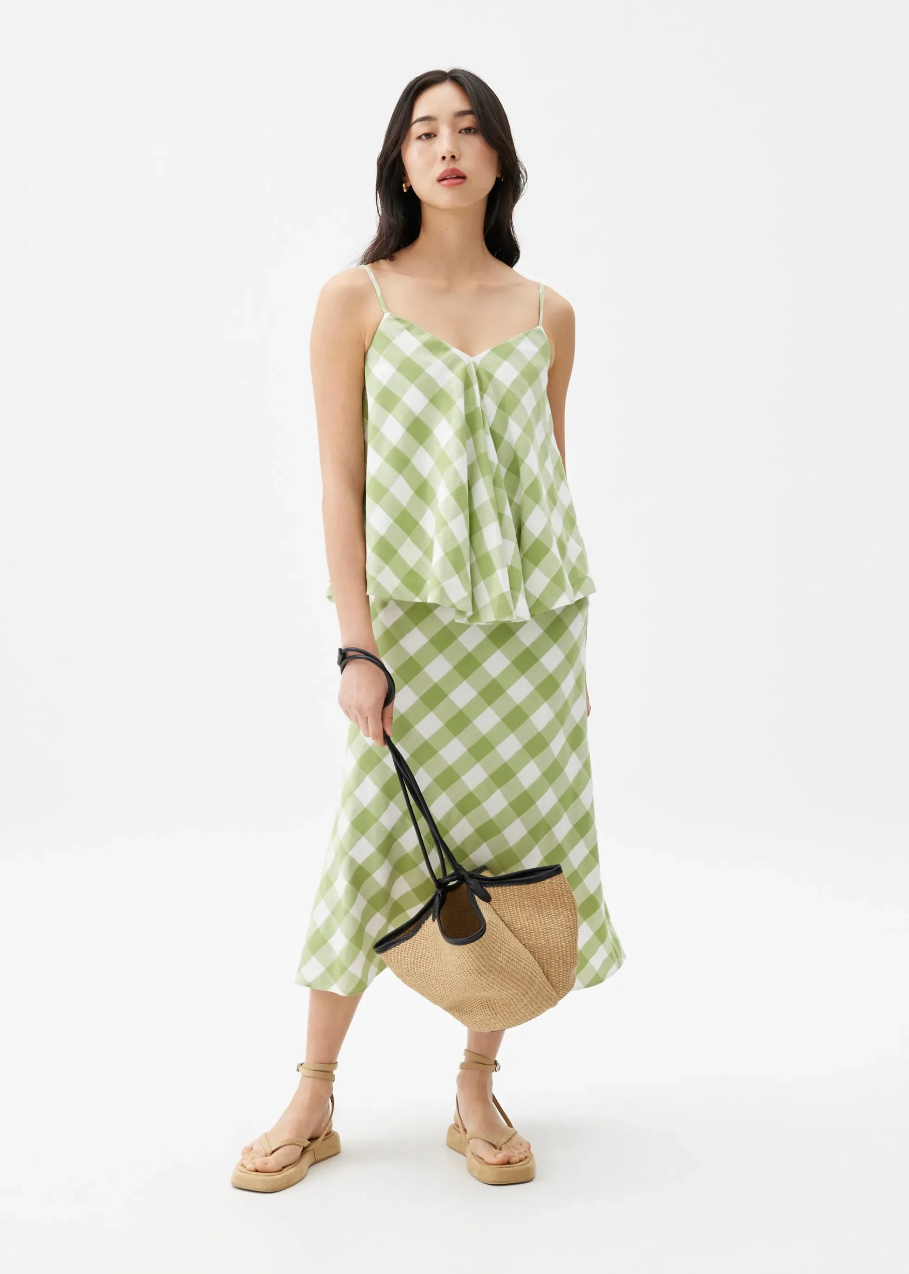 Gingham V-neck Swing Camisole Top