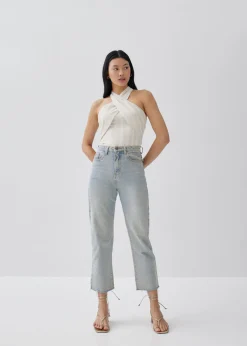 Glaiza Striped Linen Halter Top
