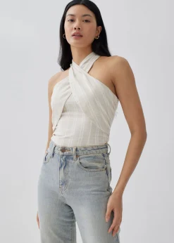 Glaiza Striped Linen Halter Top