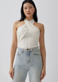 Glaiza Striped Linen Halter Top