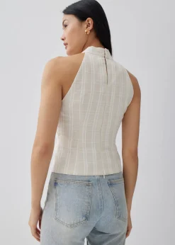 Glaiza Striped Linen Halter Top