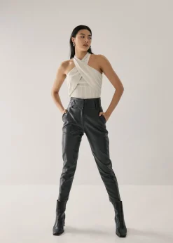 Glaiza Striped Linen Halter Top