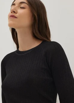 Glitter Ribbed Knit Long Sleeve Top