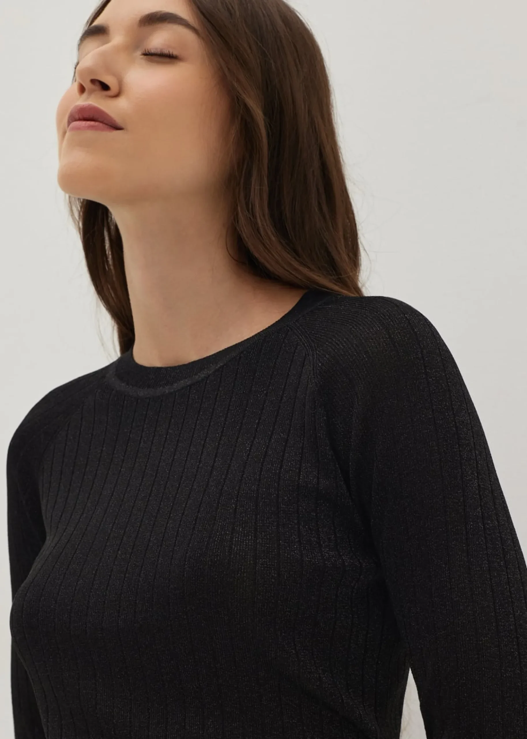 Glitter Ribbed Knit Long Sleeve Top
