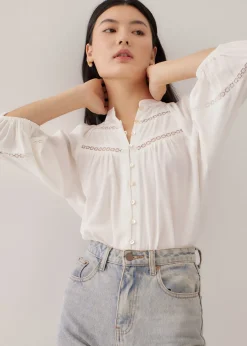 Guada Lace Trim Puff Sleeve Blouse
