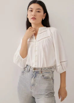 Guada Lace Trim Puff Sleeve Blouse