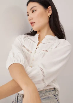 Guada Lace Trim Puff Sleeve Blouse