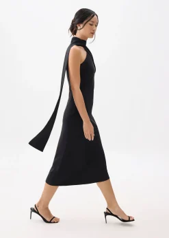 Halter Bias Cut Midi Dress
