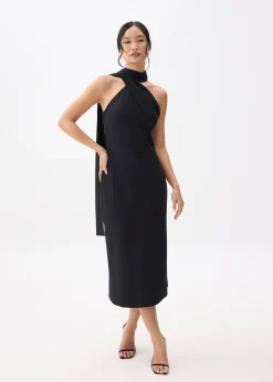 Halter Bias Cut Midi Dress