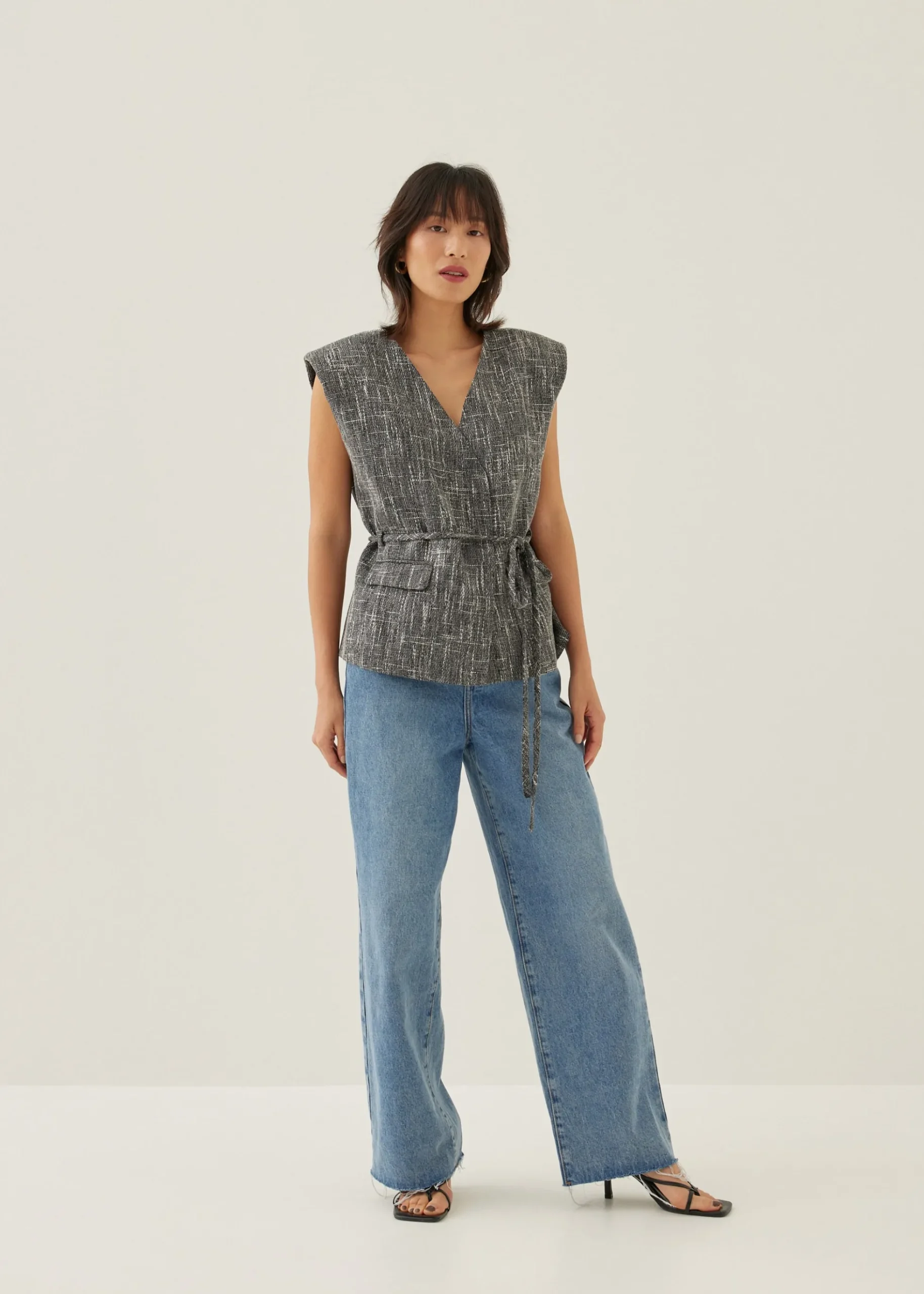 Hans Tweed Shoulder Padded Tailored Top