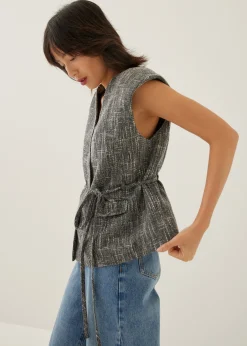 Hans Tweed Shoulder Padded Tailored Top