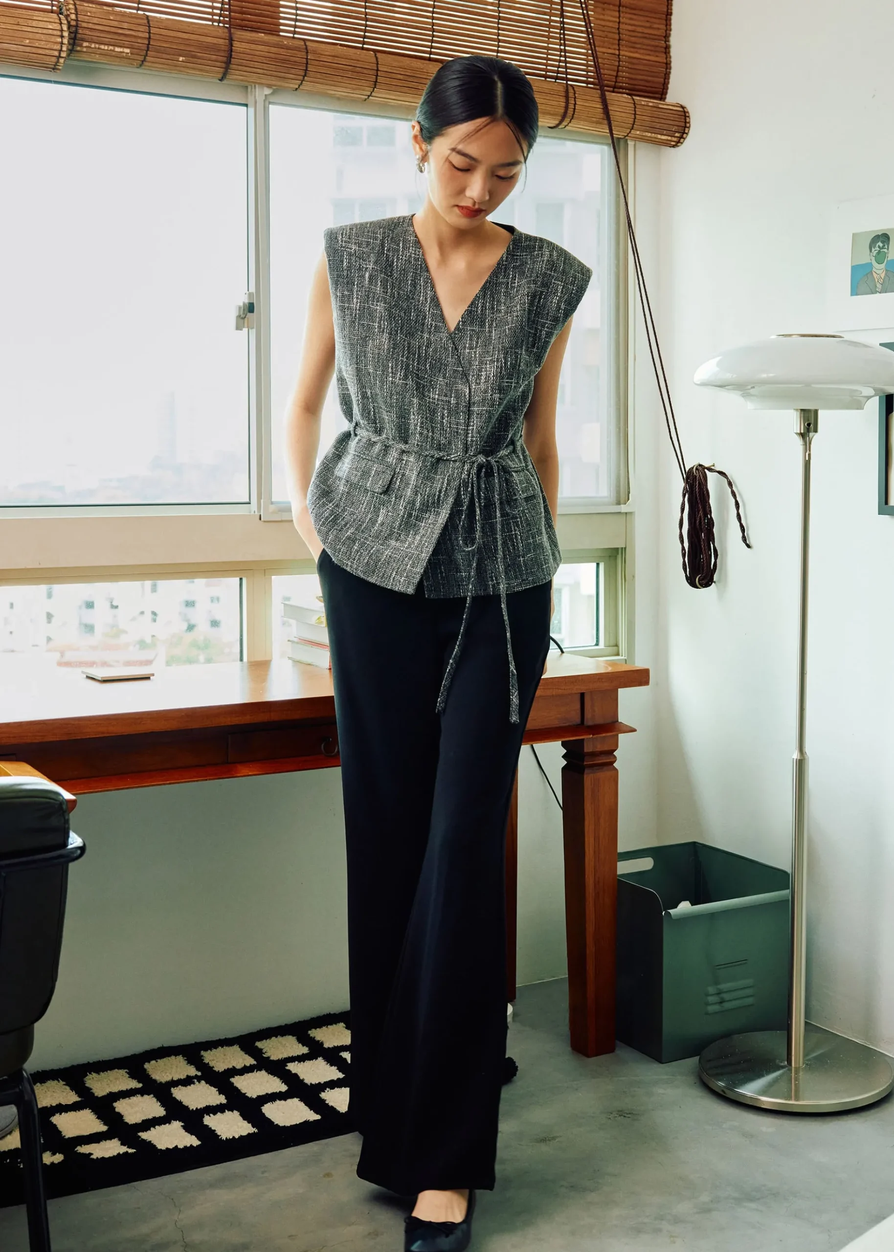 Hans Tweed Shoulder Padded Tailored Top