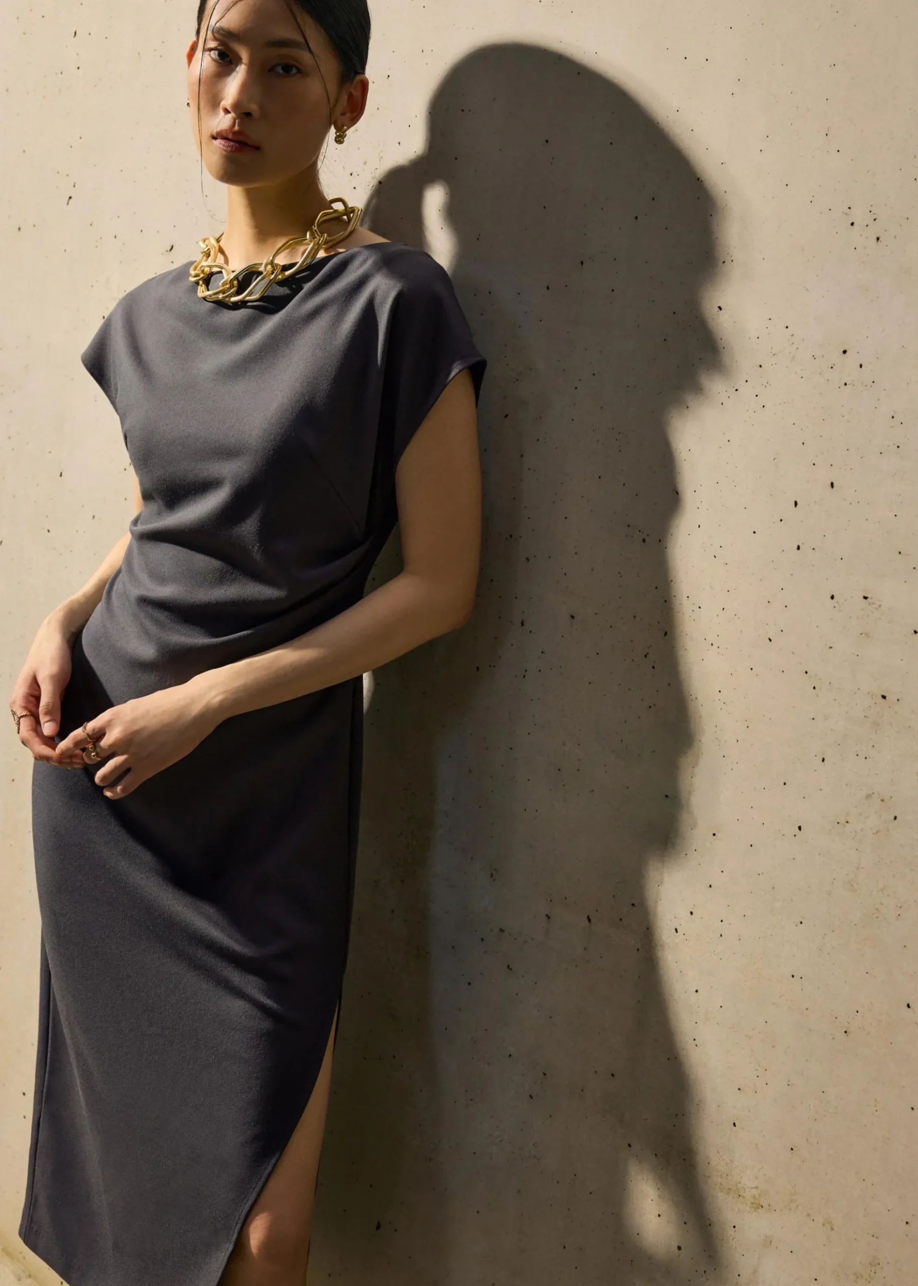 Hansa Boat Neck Column Drape Midaxi Dress