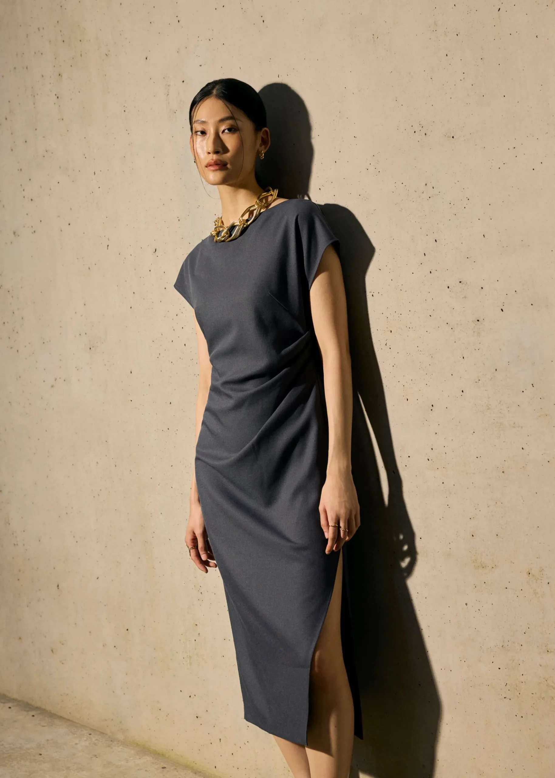 Hansa Boat Neck Column Drape Midaxi Dress
