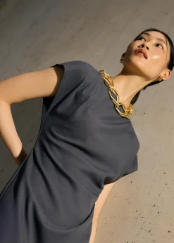 Hansa Boat Neck Column Drape Midaxi Dress