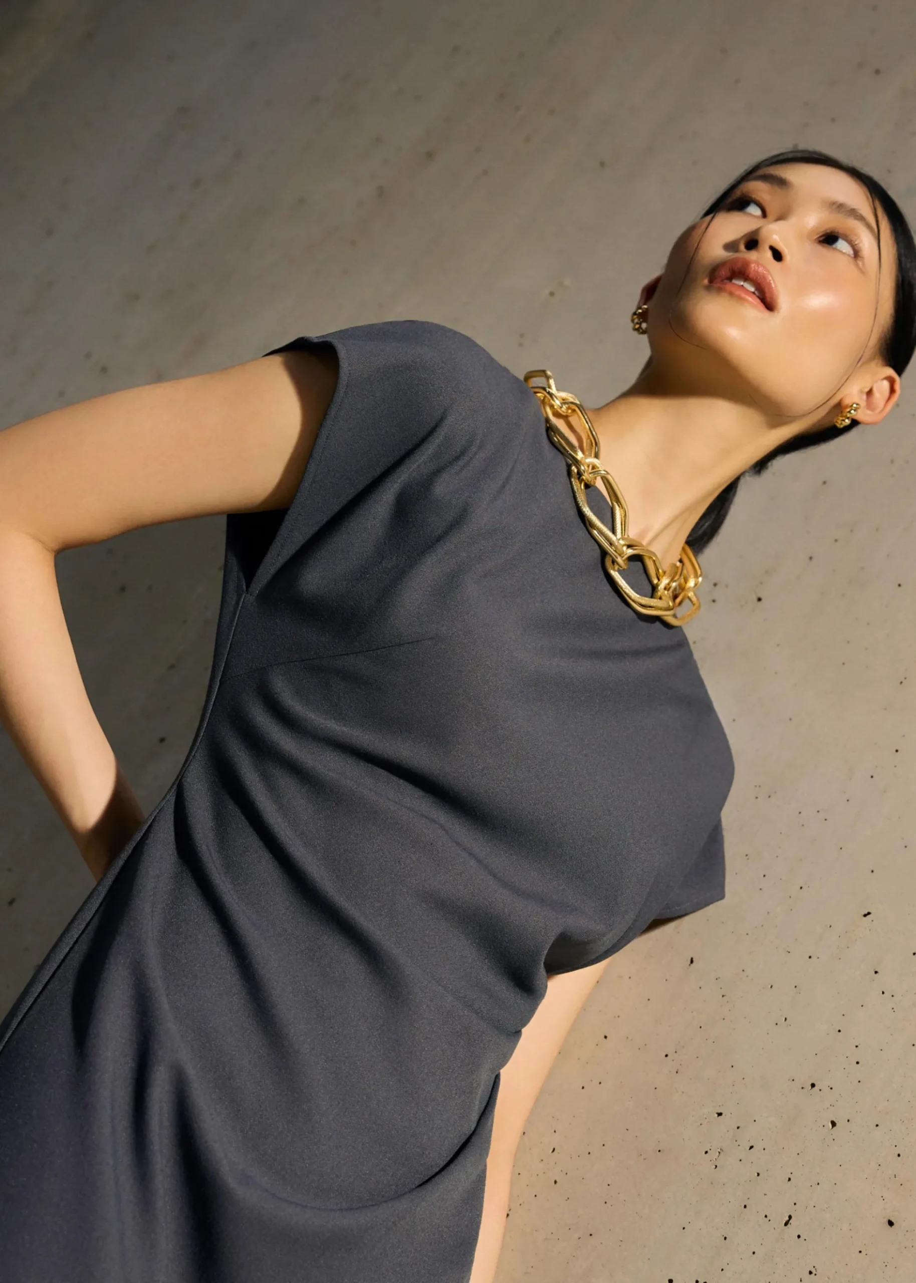 Hansa Boat Neck Column Drape Midaxi Dress