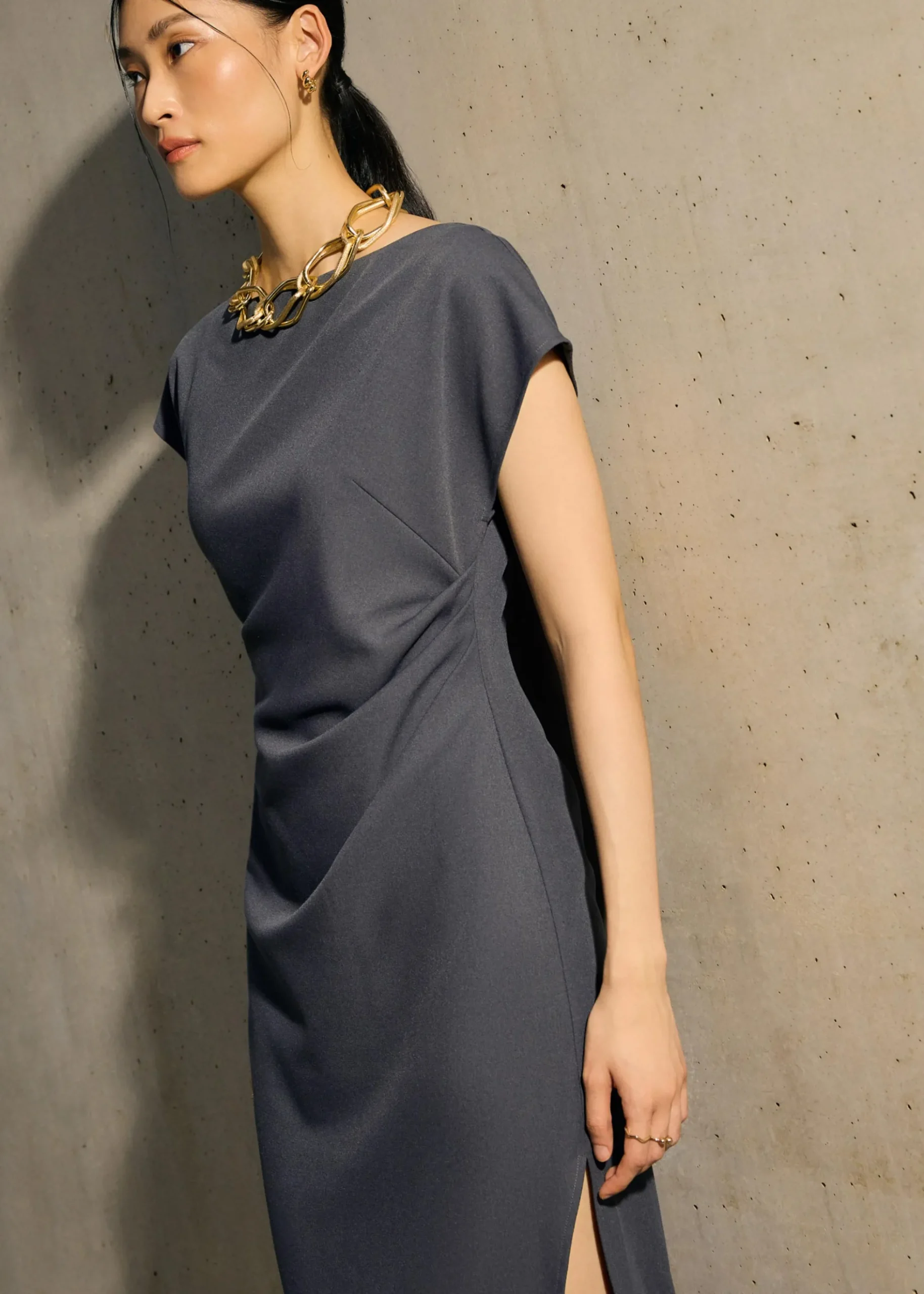 Hansa Boat Neck Column Drape Midaxi Dress