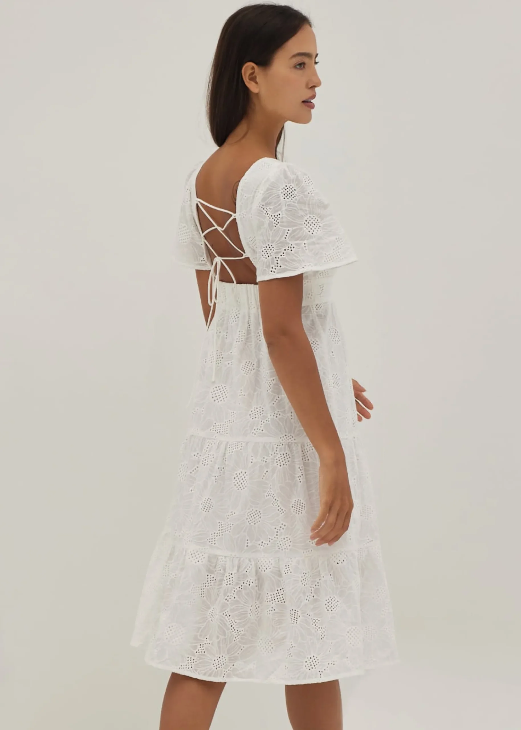 Havana Padded Broderie Tie Back Dress