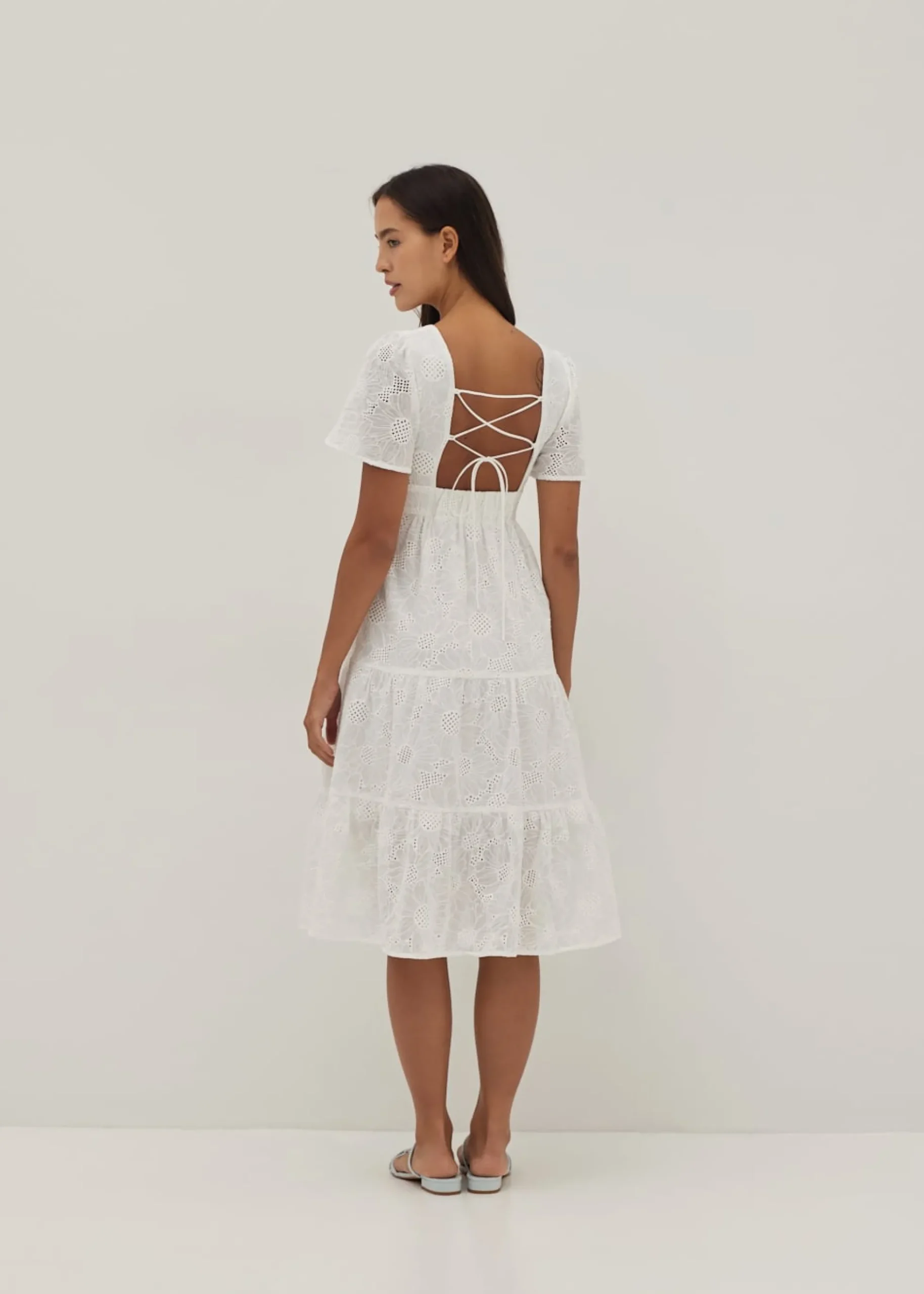 Havana Padded Broderie Tie Back Dress