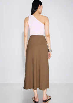 High Waist Bias Cut Midaxi Skirt