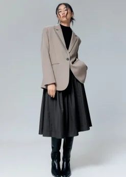 High Waist Pleated Flare Midi Skirt