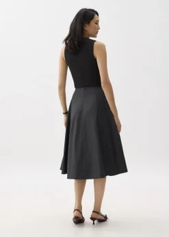 High Waist Pleated Flare Midi Skirt
