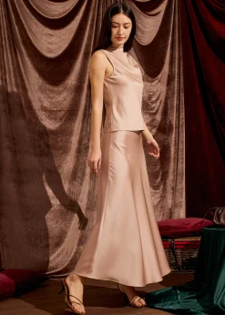 High Waist Satin Bias Cut Maxi Skirt
