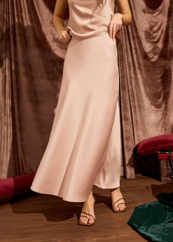 High Waist Satin Bias Cut Maxi Skirt