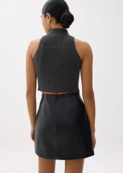 High Waist Vegan Leather A-line Mini Skirt