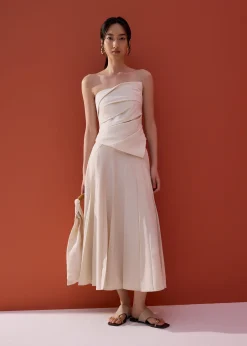 Hiraya Elastic Pleated Panelled Flare Midaxi Skirt