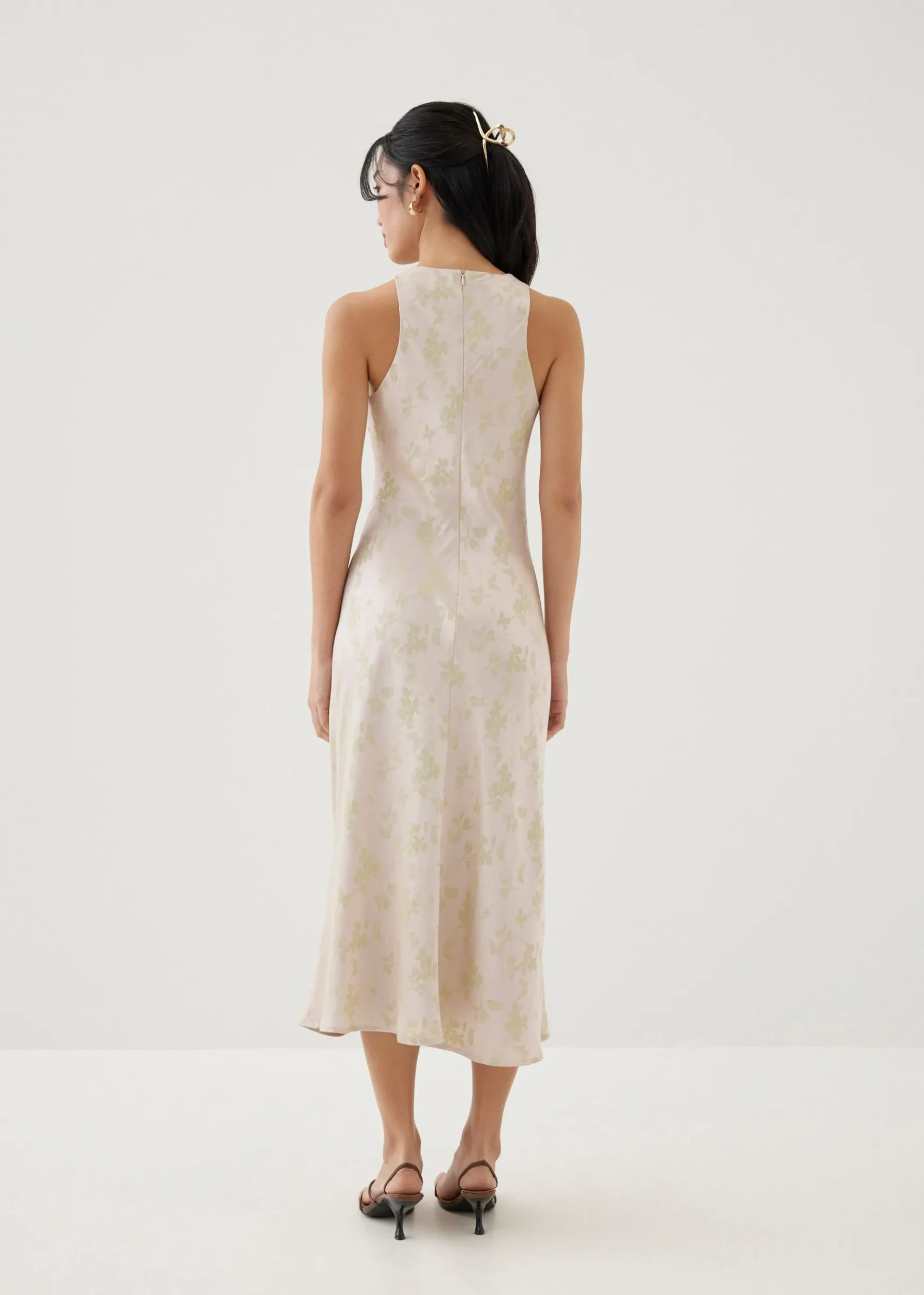 Ila Satin Bias Cut Midi Dress in Opulent Florals