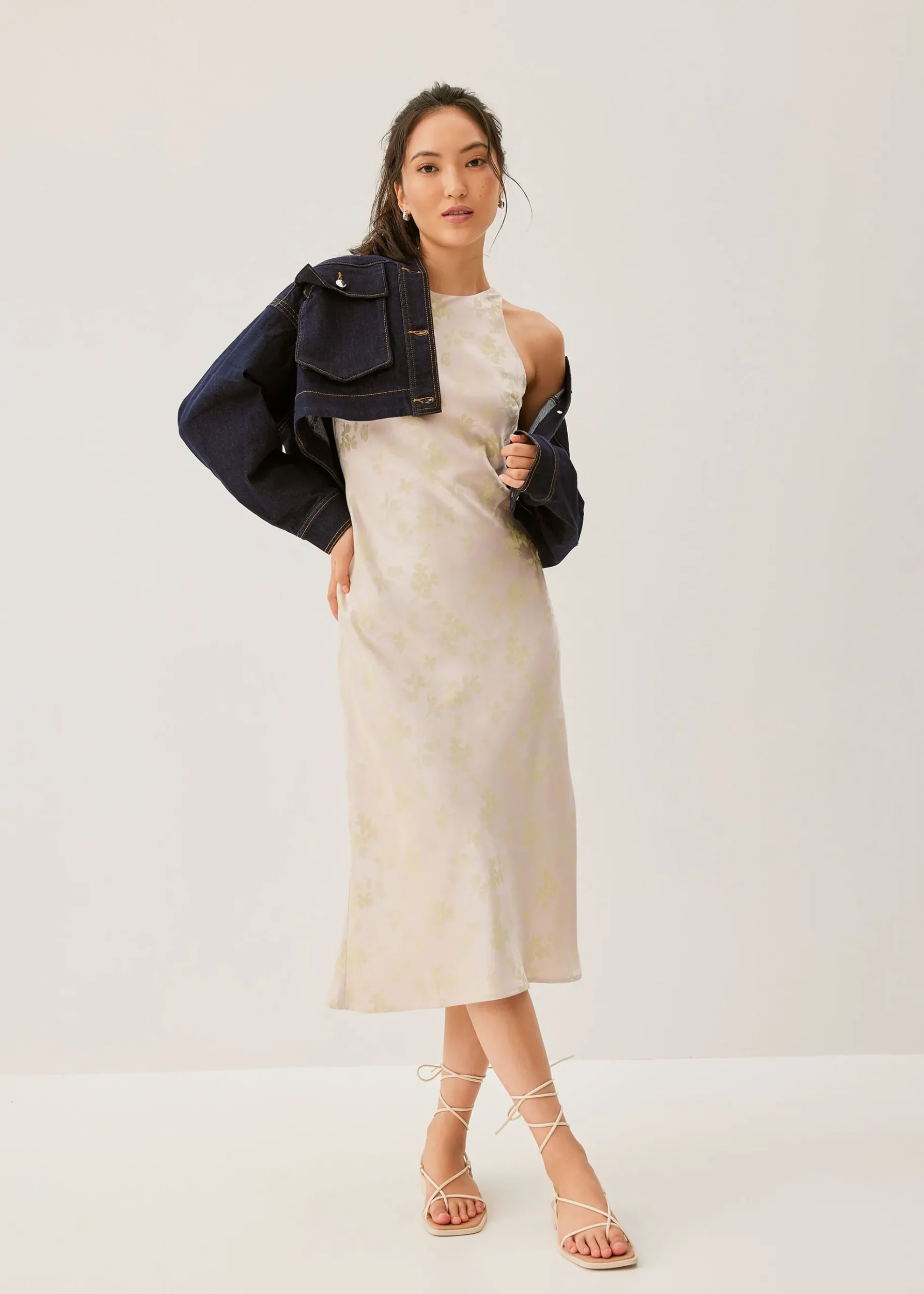 Ila Satin Bias Cut Midi Dress in Opulent Florals