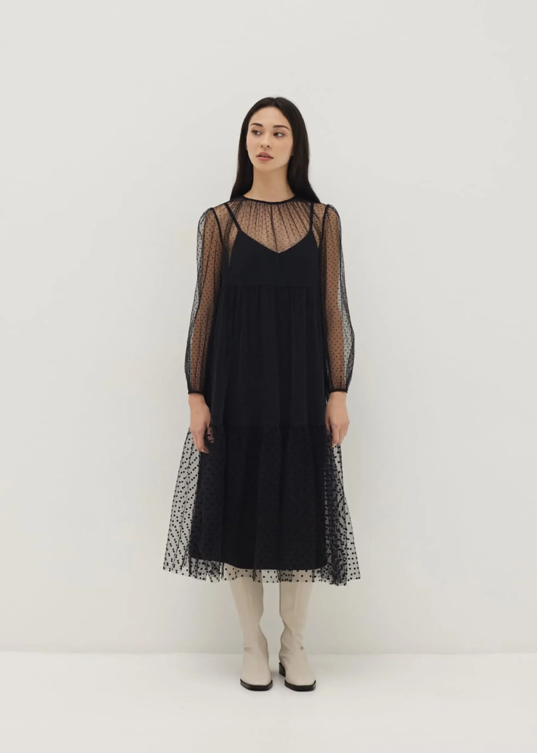 2-in-1 Polka Dot Flare Midaxi Dress