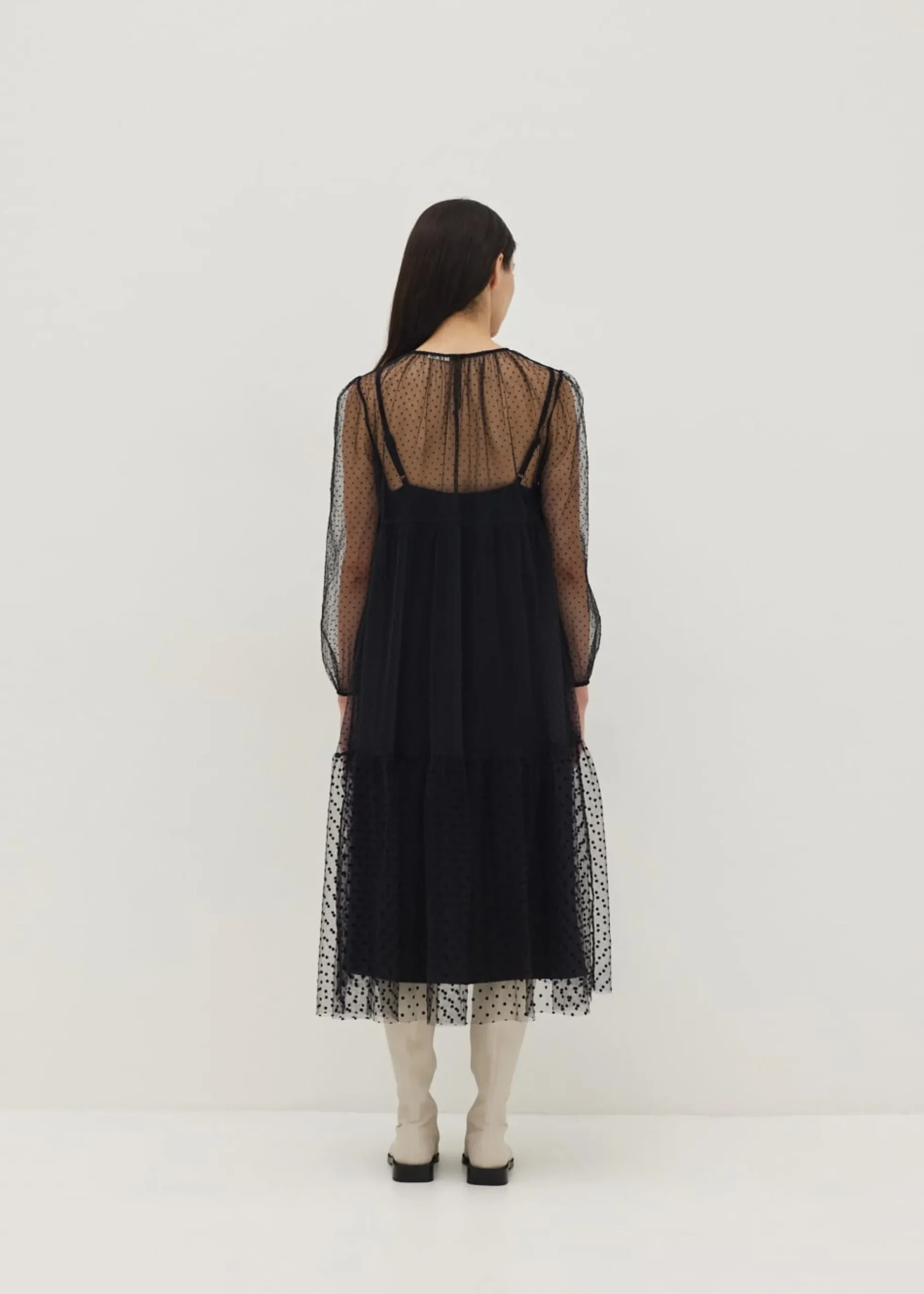 2-in-1 Polka Dot Flare Midaxi Dress