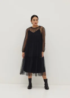 2-in-1 Polka Dot Flare Midaxi Dress