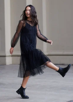2-in-1 Polka Dot Flare Midaxi Dress