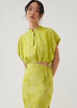 Inna Satin Mandarin Collar Blouse in Opulent Florals