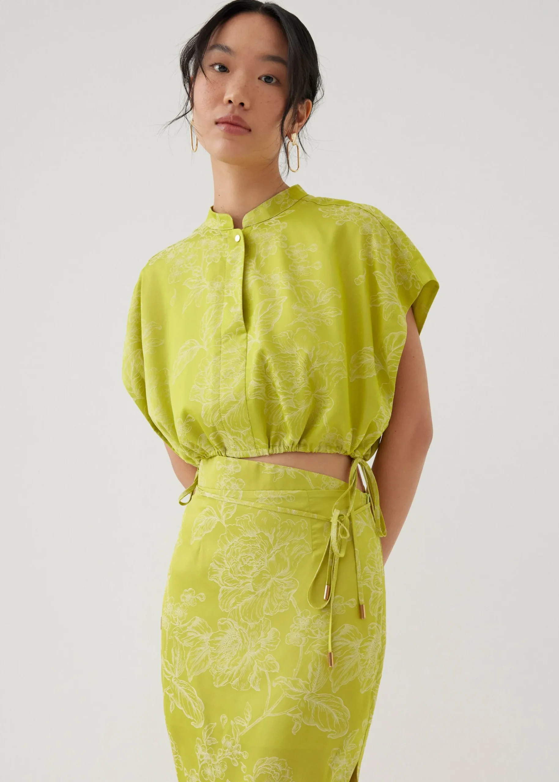 Inna Satin Mandarin Collar Blouse in Opulent Florals