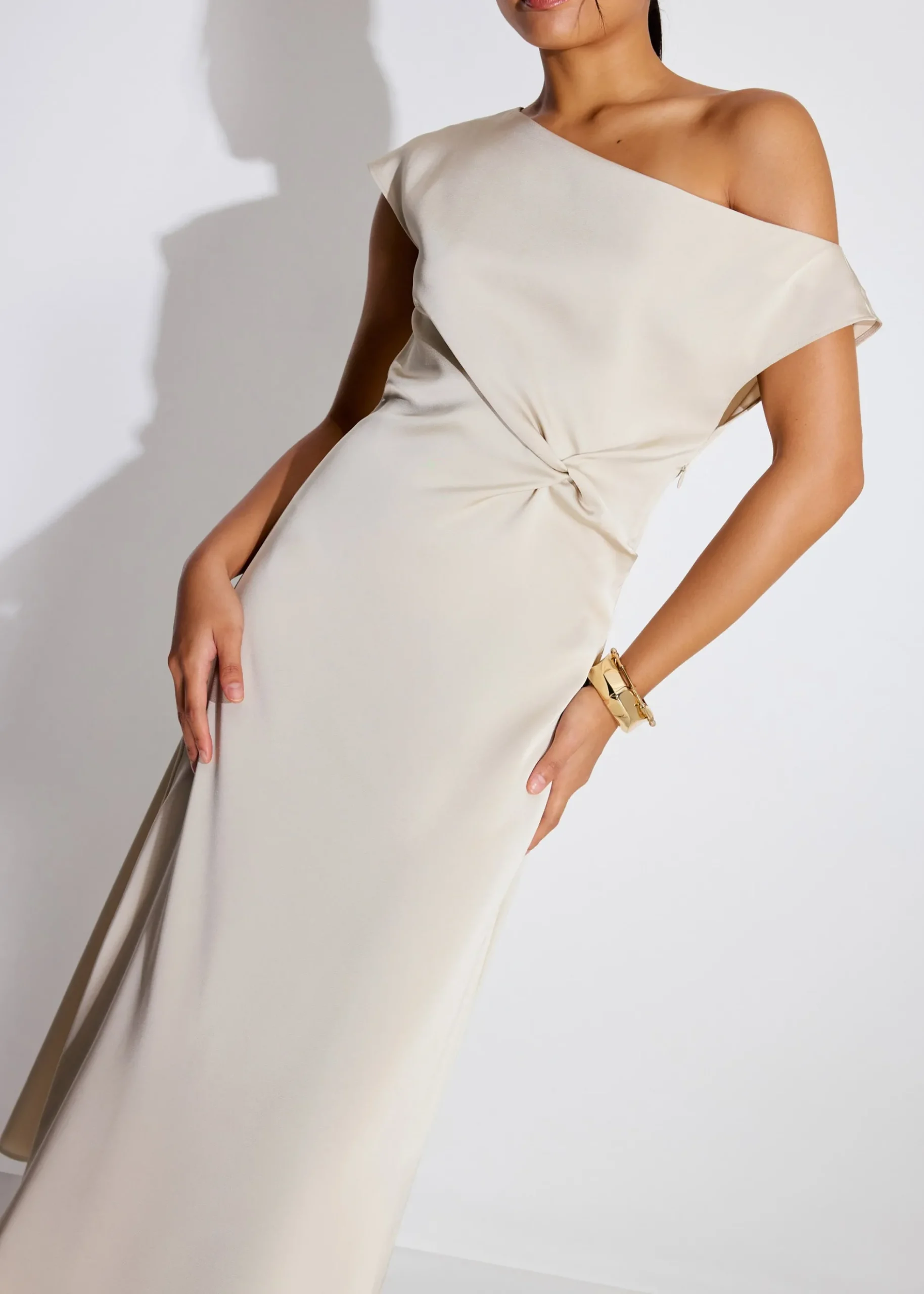 Intan Satin Asymmetric A-line Midaxi Dress