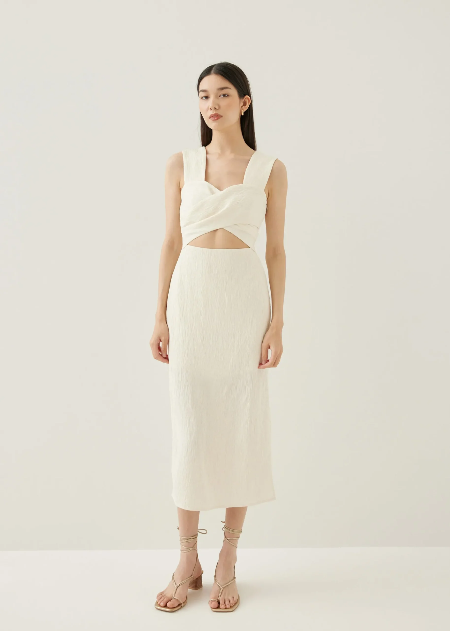 Ivanka Textured Sweetheart Column Midi Dress