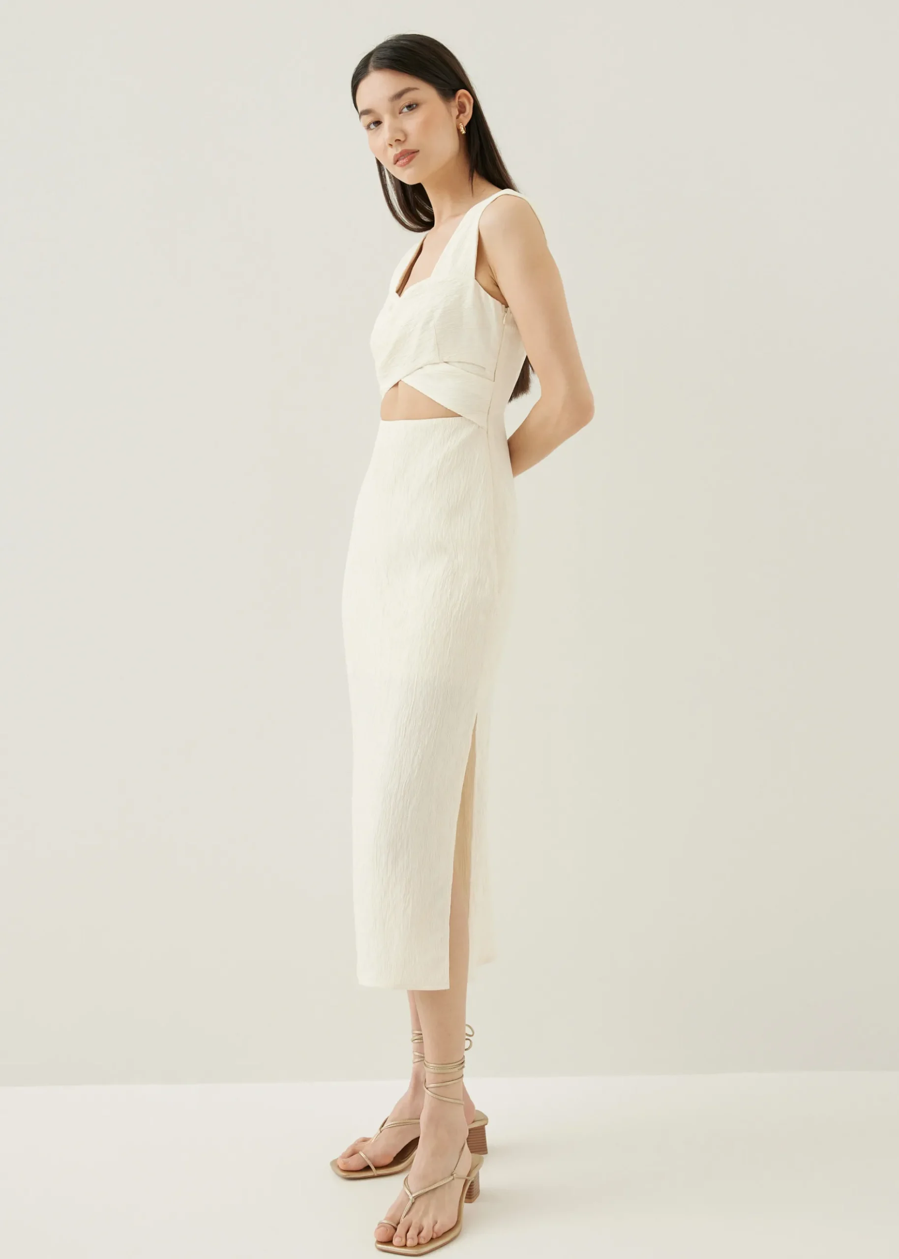 Ivanka Textured Sweetheart Column Midi Dress