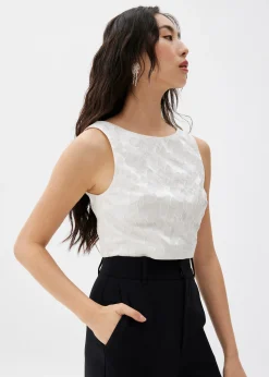 Jacquard Boat Neck Crop Shell Top