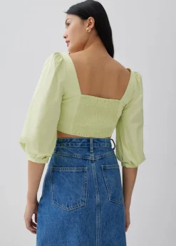 Jennae Cotton Smocked Puff Sleeve Top