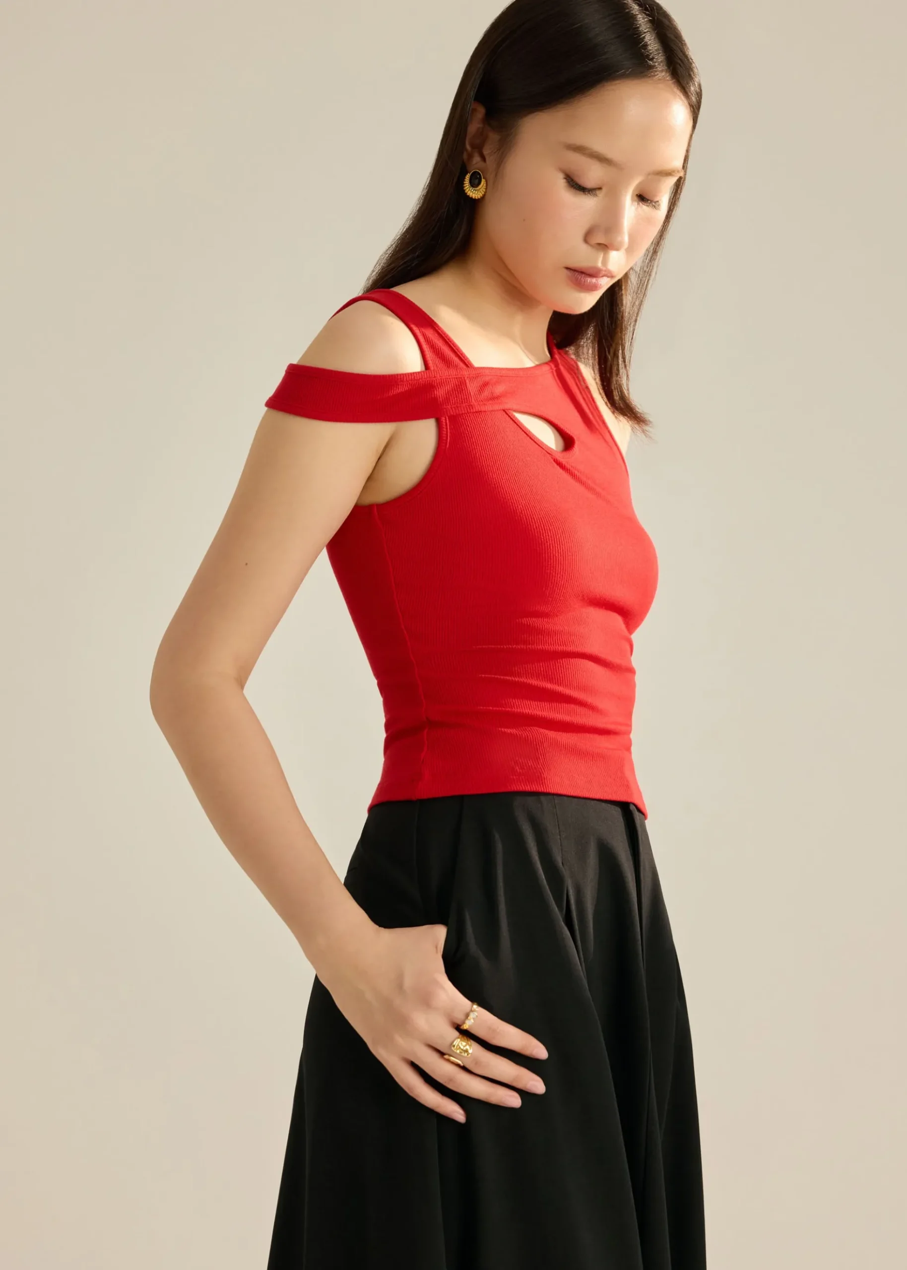 Jersey Asymmetric Cut Out Tank