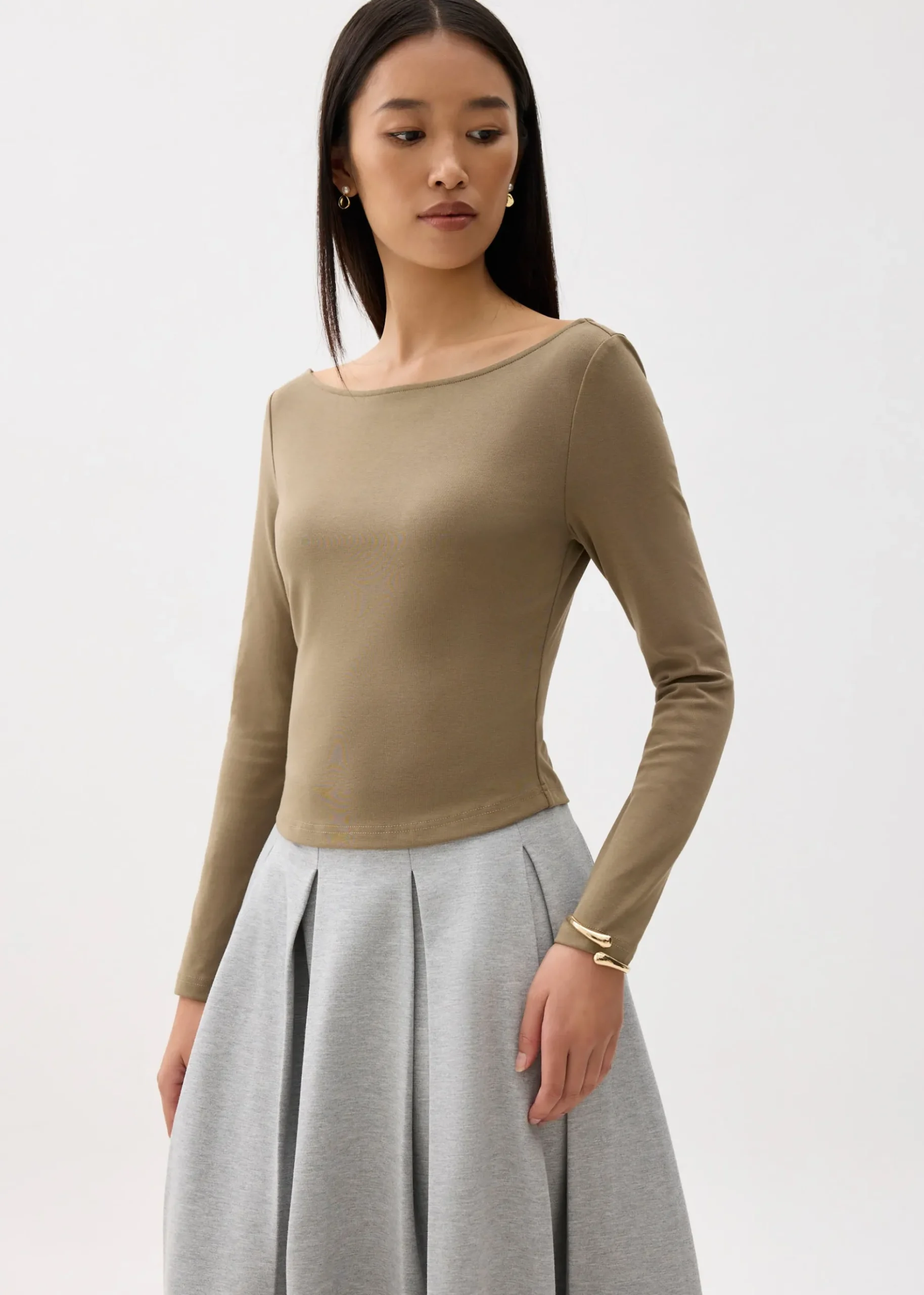 Jersey Boat Neck Fitted Top