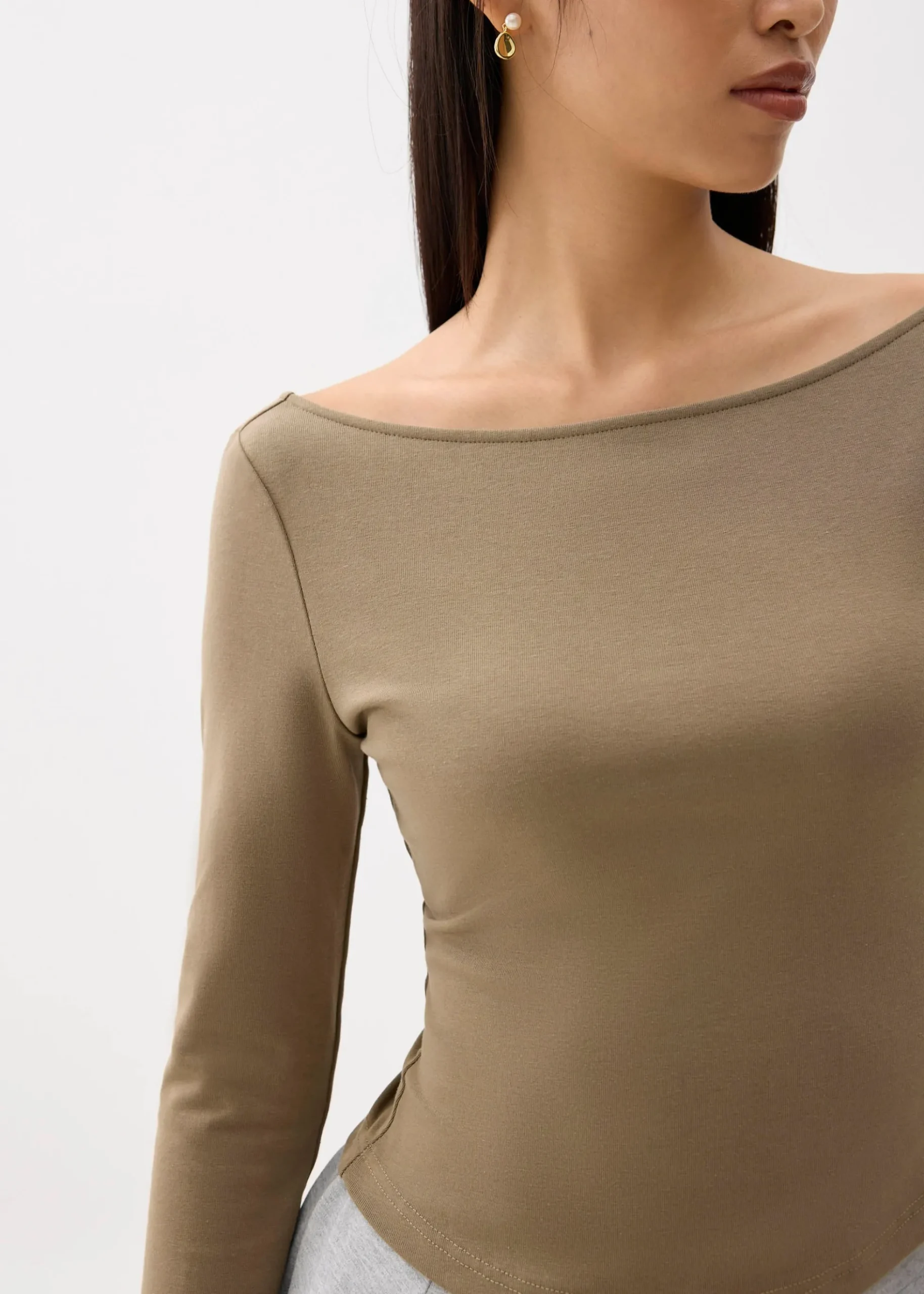 Jersey Boat Neck Fitted Top